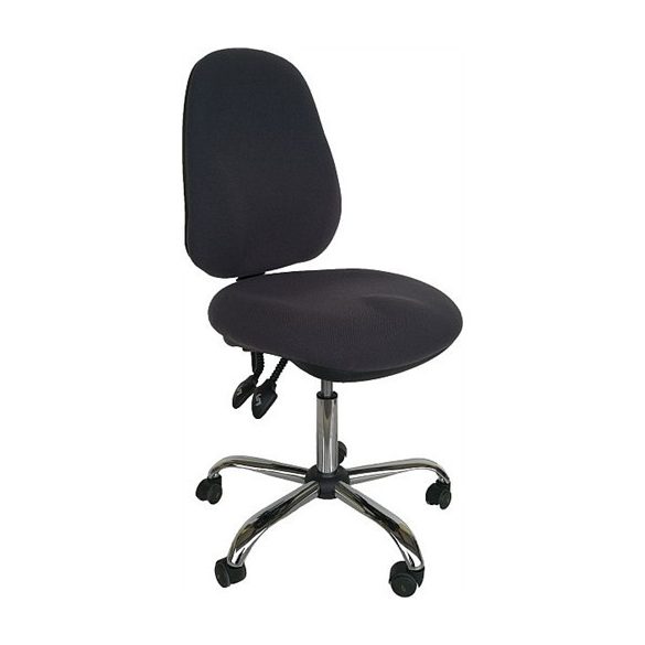 ESD szék, sötétszürke vezetőképes szövettel, vezetőképes háttámlával és görgőkkel
