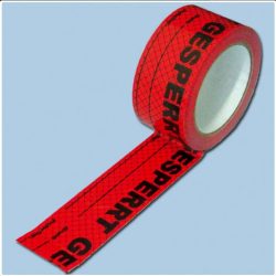 PVC tape, printed with 'GESPERRT'