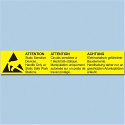   Etikett, ESD figyelmeztető cimke, 26x138 mm Német/Angol/Francia 800/tekercs hosszában