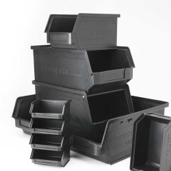 ESD plastic bins, opened ahed
