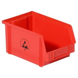 ESD plastic bins, opened ahed red and yellow