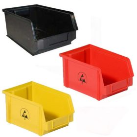 ESD plastic bins, opened ahed